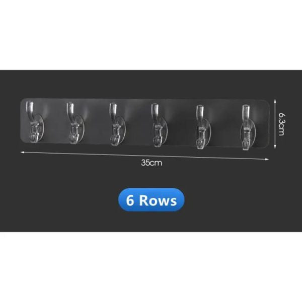 (pack Of 2 ) 6 Row Transparent Wall Hooks Self Adhesive